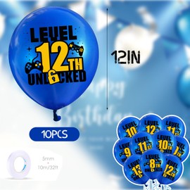 Video Game 10pcs 8th Birthday Decoration Supplies, Boys and Girls 8th Game Birthday Game Theme Balloons Decorations Gaming Blue Latex Balloons for Teens Player Birthday Party Supplies