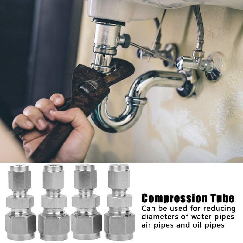 4Pcs Compression Tube Fitting Stainless Steel DoubleFerrule Converter Adapter(Ф4/Ф8 )