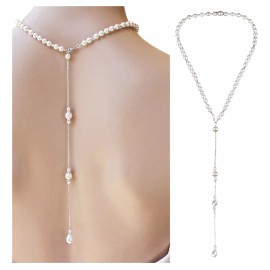 Ingchau Collar Joyeria Espalda Boda Fiesta Elegante Perlas