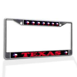 Fastasticdeals Metal Insert License Plate Frame Texas with Map and Flag Color Weatherproof Car Accessories Chrome 2 Holes Solid Insert