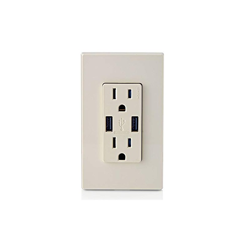 Leviton Contacto Duplex con Cargador Usb, Resistente a Interferencia de