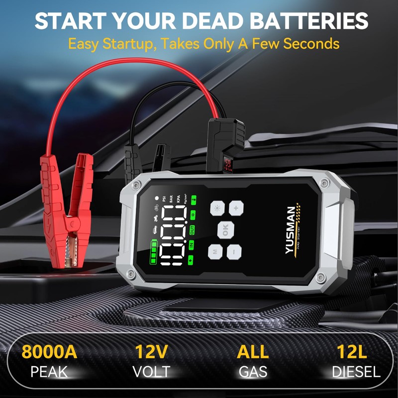 Car Jump Starter with Air Compressor, 8000A 150PSI Jump Starter