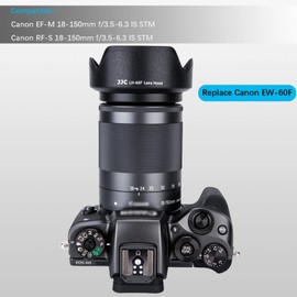 JJC EW-60F Reversible Petal Lens Hood for Canon RF-S 18-150mm F3.5-6.3 is STM & Canon EF-M 18-150mm F3.5-6.3 is STM Lens, Replace Canon EW-60F Lens Hood, with Microfiber Cleaning Cloth