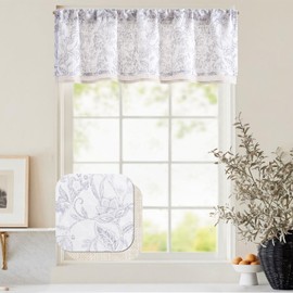 jinchan Sheer Valance for Window Floral Valance Curtain Light Filtering Voile Valance for Living Room Kitchen Botanic Farmhouse Rustic Double Layer Curtain 18 Inch Rod Pocket 1 Panel Verbena Grey