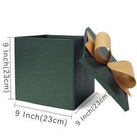 BIOBROWN Medium Birthday Gift Box with Lids, Bow and Tissue Paper, 9x9x9 Inches Collapsible Gift Box for Presents, Baby Shower, Party - Green