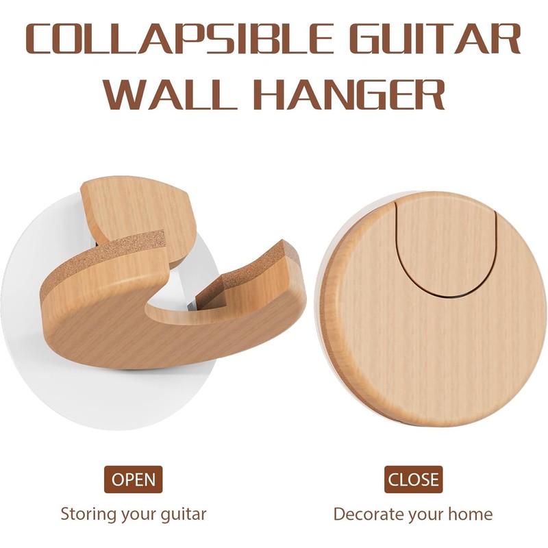 Guitar Wall Mount, Collapsible Ukulele Wall Hanger with Solid Wood,