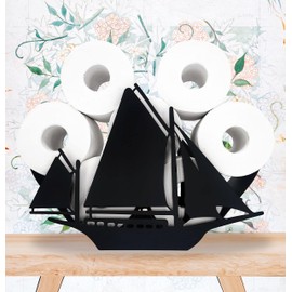 Black Sailboat Metal Toilet Tissue Holder,Animal Paper Holders,Decorative Metal Paper Holder,Funny Toilet Paper Storage for Bathroom,FreeStanding Metal Toilet Paper Organizer Hold Extra 8 Roll