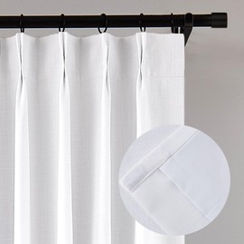 9FT White Pinch Pleated Full Blackout Curtains Linen Blend Room Darkening Window Curtains 108 Inch for Living Room Bedroom Thermal Insulated Pinch Pleat Drapes Back Tab with Hooks 40" W x 108" Lx2