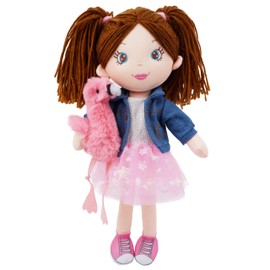 Lullaberry 38cm Playmate Buddies - Plush Doll Mia with Her Stuffed Animal Companion Flamingo Rosie for Kids 1 Year and Up