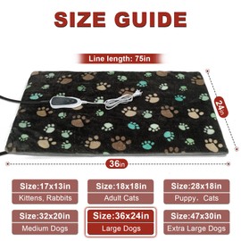 GOLOPET Large Dog Heating Pad 36x24 in with Smart Thermostat Switch and Power Line Protection Tube,Obtained MET and UL Dual Certification,Waterproof Pet Heating Pad for Dogs,with Plush Fabric Cover