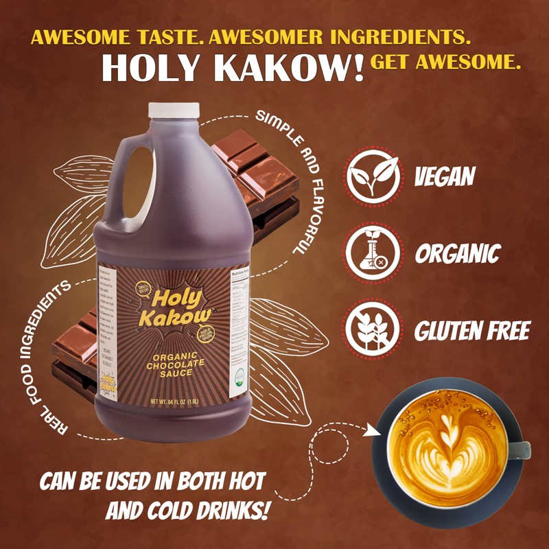 Holy Kakow Organic Chocolate Syrup - Organic Chocolate Sauce, Organic,