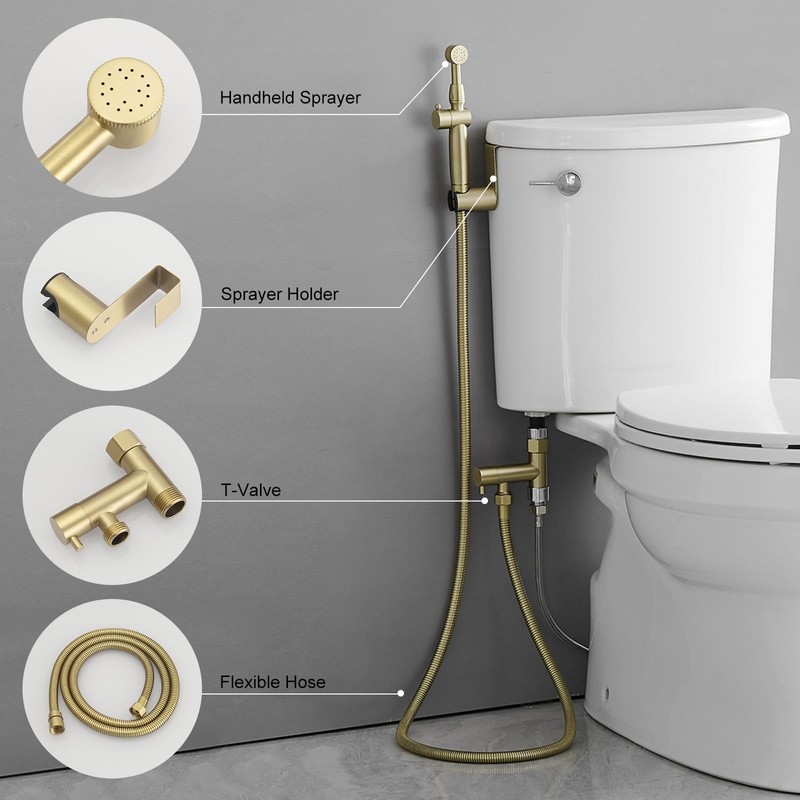 Greenspring Bidet Sprayer for Toilet Brushed Gold Bidet Attachment for