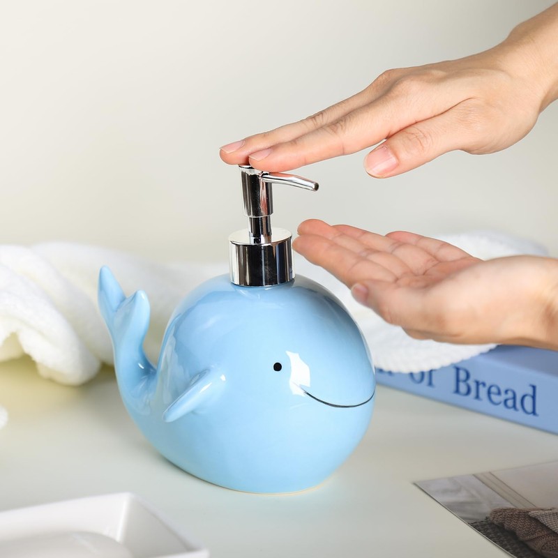 Bicuzat Ceramic Whale Shaped Soap Dispenser with Plastic Pump, Liquid