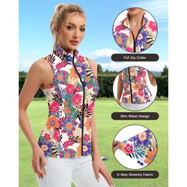 Soneven Womens' Sleeveless Golf Shirts Full Zip Golf Jacket Summer Causal Lightweight Vest for Hiking Workout