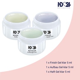 3 x 5 ml nd24 StudioLine value gel set with bonding gel, clear builder gel, sealing gel, made in Germany, 15 ml, self-levelling