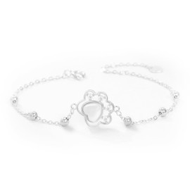 S925 Sterling Silver Cat Paw Bracelet for Women – White Agate & Zircon Gemstone Pet Lovers Charm Jewellery