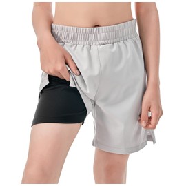 IRELIA Boys Box Brief Liner Compression Mesh Athletic Shorts Pocket Kids Quick Dry Active Sports Shorts with Reflective Strip Light Gray 10-12