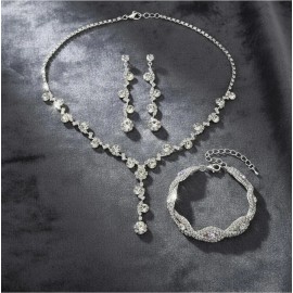 Welago® Juego Completo de Joyería para Mujer, 4 Piezas Plateadas | Collar, Aretes y Pulsera de Elegancia | Ideal para Bodas, Fiestas y Ocasiones Especiales | Regalo Perfecto