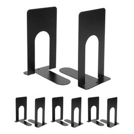 QWORK® 4 Pairs Bookends for Shelves Bookends Metal Black 130mm Office Library Books School Supplies Bookshelves