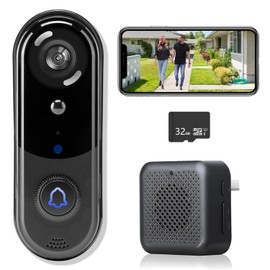 eudic Doorbell Camera Wireless, Video Doorbell with 32GB SD Card/Cloud Storage,Night Vision, 2-Way Audio, PIR Motion Detection, 2.4Ghz WiFi,Alert (J1-1080P)