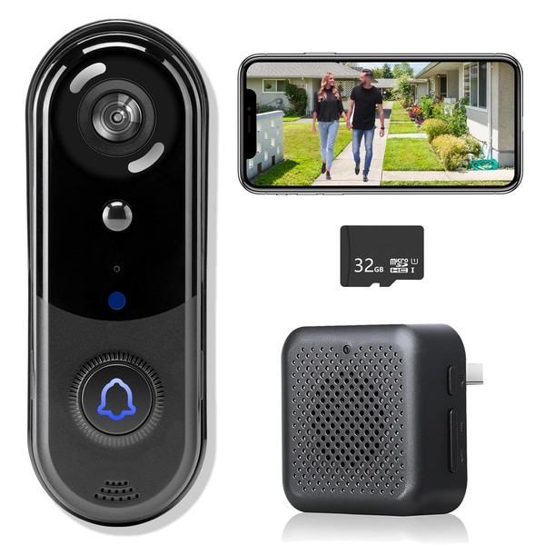 eudic Doorbell Camera Wireless, Video Doorbell with 32GB SD Card/Cloud