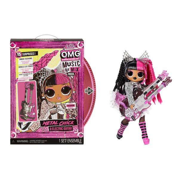 LOL Surprise OMG Remix Rock Metal Chick Fashion Doll with 15 Surprises Including Electric Guitar, Outfit, Shoes, Stand, Lyric Magazine & Record Player Playset- Gift Toys for Girls Boys Ages 4 5 6 7+