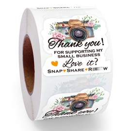 500 Pcs Snap Share Review Stickers, Retro Camera Design Stickers, Please Leave a Review Stickers, Boutique Handmade Online Shop Packaging Love it Brag About it Stickers Roll