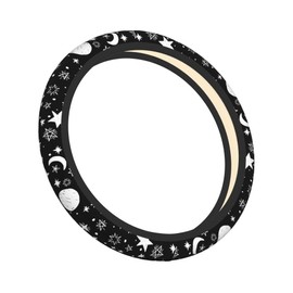 GEHGXF Cartoon Stars and Moons on Black Steering Wheel Covers, Breathable Anti-Slip Sweat Absorption Universal 15 Inch Car Wheel Cover Accessories for Men Women Fit for Sedans,Suvs,Cars,Trucks