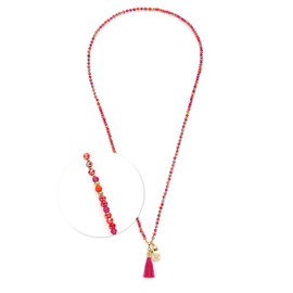 JEWELS BY LEONARDO Halskette Donna • lange Endlos-Kette aus goldfarbenem Edelstahl • Glasperlen in kräftigen Pinktönen • Quasten-Anhänger • 80 cm Länge • Schmuck Geschenk für Frauen • 024898