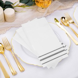 100 Pack Paper Napkins Disposable Guest Towels Silver Lined Elegant Dinner Napkins 2-ply Party Napkin Guest Disposable Soft&Absorbent Paper Hand Towels for Bathroom Kitchen Wedding Party Dinner Event
