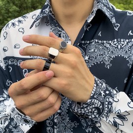 3pcs Silver Classic Chunky Dome Ring Set Silver Plated Ring Signet Ring Stacking Band Ring Trendy Geometric for Women Men (3pcs)