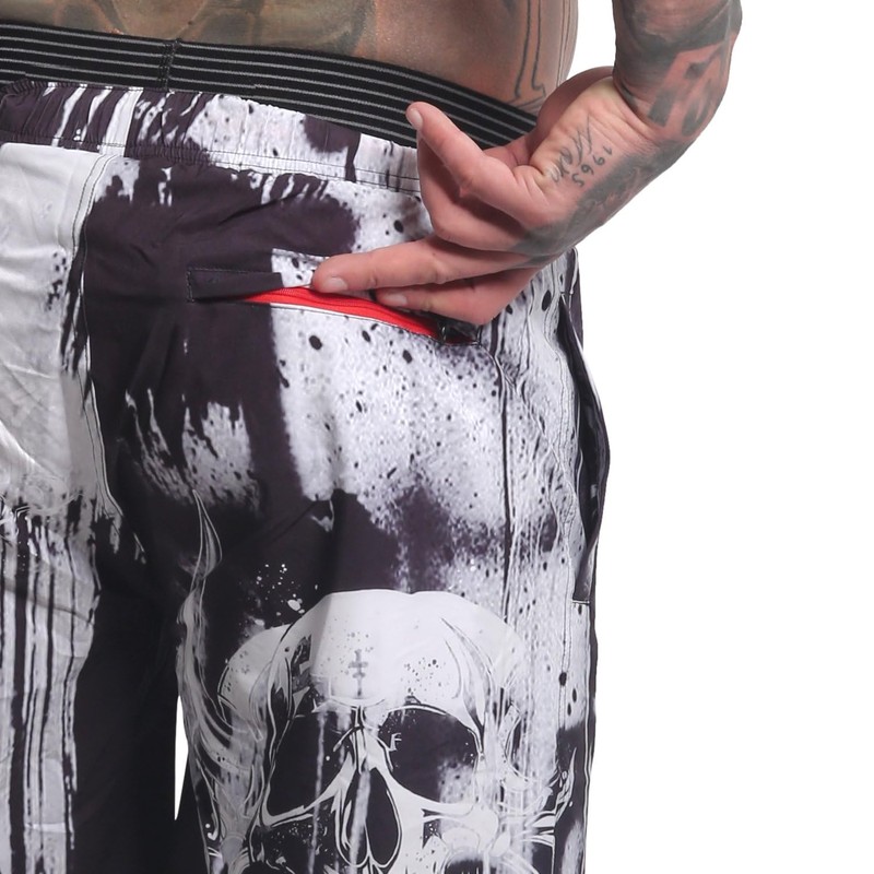 Yakuza Men's Horned FU Swim Shorts, White, 3 XL