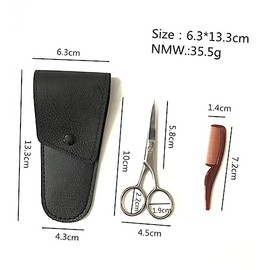 Beard Scissors Set Mustache Eyebrow Trimmer Hair Tools for Men Stainless Steel Scissor Kit for Barber Shops Home Use