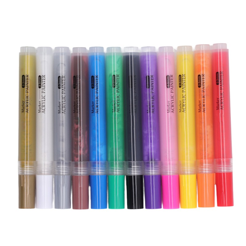 12 Pcs Acrylic Paint Markers 12 Colors 3.0mm Waterproof DIY