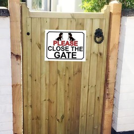 Shawprint PLEASE CLOSE THE GATE METAL SIGN DOG THEME (Red/Black/White, 8" x 6")