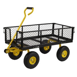 Finnhomy Heavy Duty 1000 Lbs Capacity Mesh Steel Garden Cart, Pullable Garden Wagons Carts on Wheels, Folding Utility Wagon with Removable Sides for Outdoor, Yard, Lawn, Yellow