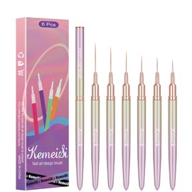 KEMEISI 6Pcs Nail Art Liner Brushes, Striping Nail Art Brush for Gel Polish Painting, Thin Detail Brush Fine Drawing Art Design Pen Size 5/7/9/11/15/25mm