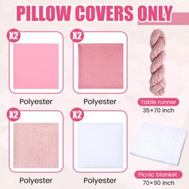 Yuntau Large Outdoor Boho Picnic Blanket with Table Runner 8 Pink White Red Pillows Covers No Pillow Summer Picnic Decor for Camp Birthday Party Bridal Shower Outdoor Backyard Garden(Pink)