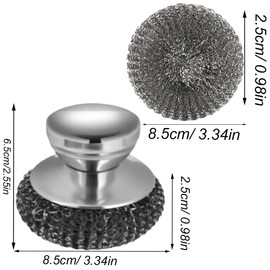 Stahlschwamm, 2 Stück Stahlwolle Schrubber mit 2 Stück Ersatzkugeln, Stahlwolle Schrubber mit Griff,Edelstahl Scheuerbürste,Wiederverwendbar Stahlwolle Schwamm, für Pfanne, Spüle, Geschirr, Grills