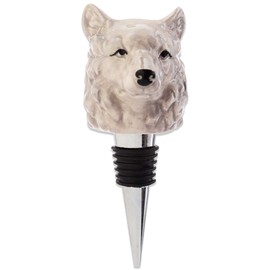 mtb more energy Decorative Bottle Stopper "White Wolve" - White Wolf Head Made of Ceramic - Metal Cap with Rubber Seal