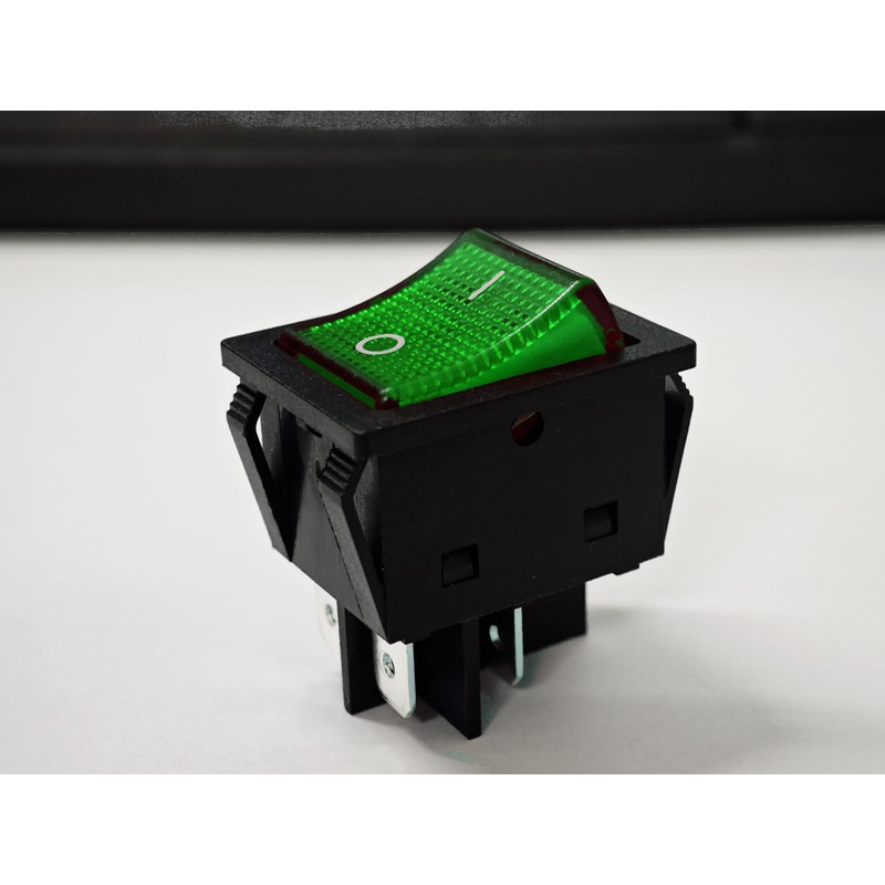 30A 250V KCD4 Rocker Switch DPST 4 Pin Green Lighted