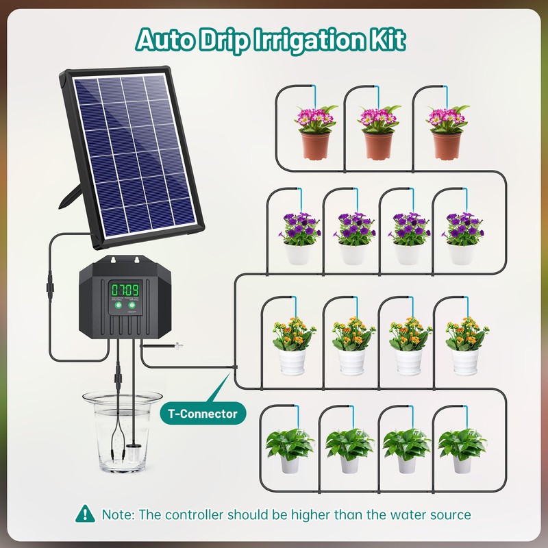Biling 4W Solar Irrigation System for Garden, Digital Programmable Smart