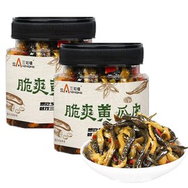 GCYYSIQS Chinese Pickled Vegetables,Homemade Pickles,Crispy Ccucumber Shreds,Breakfast Side Dishes,Ready to Eat Spicy Snack,Chili Sauce黄瓜皮(560g,2cans)