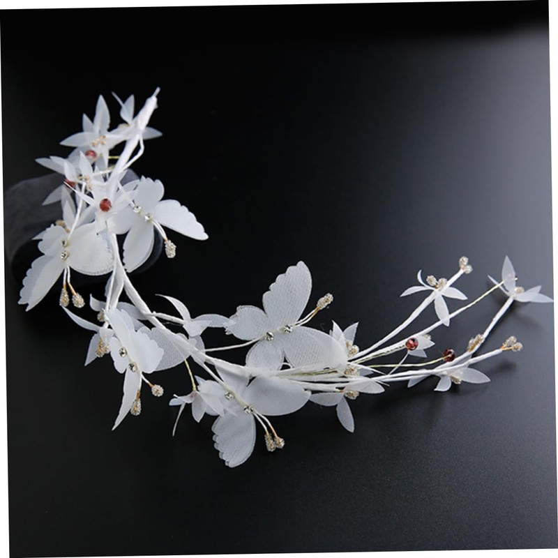 WOONEKY White Butterfly Chiffon Soft Chain Headband for Women Elegant