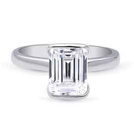 BERRICLE Sterling Silver Solitaire Wedding Engagement Rings 2.6 Carat Half Bezel Set Step Emerald Cut Cubic Zirconia CZ Ring for Women, Rhodium Plated Size 4-10, US 5, Metal, Cubic Zirconia