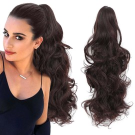 Ponytail Extension Curly Wavy, 22" Black Claw Clip Ponytail Extensions for Women, Fluffy Long Wavy Curly Fake Pony Tail Clip in Hair (2#, 22 Inch)