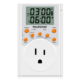 Timer Outlet, Nearpow Multifunctional Infinite Cycle Programmable Plug-in Digital Timer Switch with 3-Prong Outlet for Appliances, Energy-Saving Timer, 15A/1800W