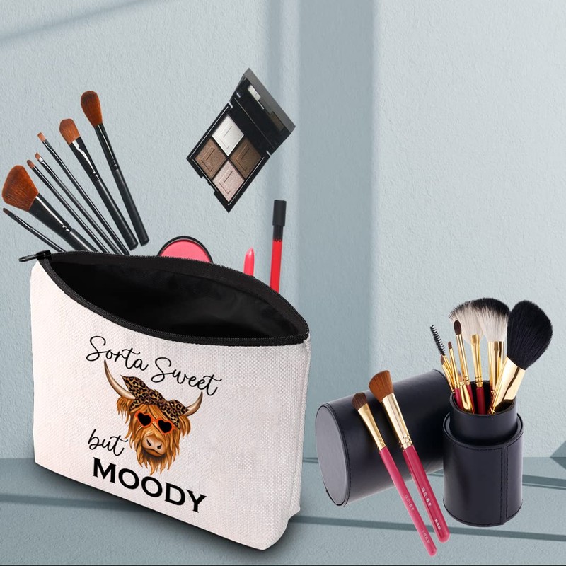 PWHAOO Divertida bolsa de cosméticos de vaca de las tierras