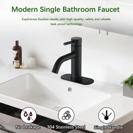 Black Bathroom Faucet, Single Handle Stainless Steel Lavatory Commercial Bathroom Faucet Modern Farmhouse RV Bathroom Faucet with Pop-up Drain and Hoses, Suitable for 1 or 3 Holes