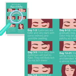 Boutique Marketing LLC Eyebrow Microblading Healing & Aftercare Instructions Postcards | Package of 30 | Double Sided Size 4 x 6 inches Postcard | Green with Colorful Icons Design